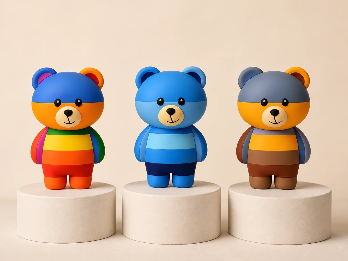 三款不同配色的 TimyBear 硬质角色